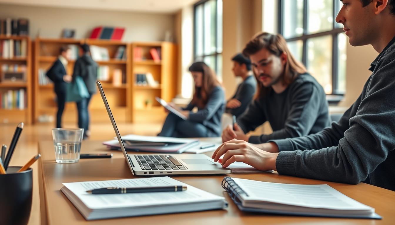 Student using learning strategies while studying